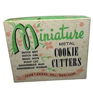 Vintage Miniature Metal Cookie Cutters Set Original Box 6 Shapes Retro